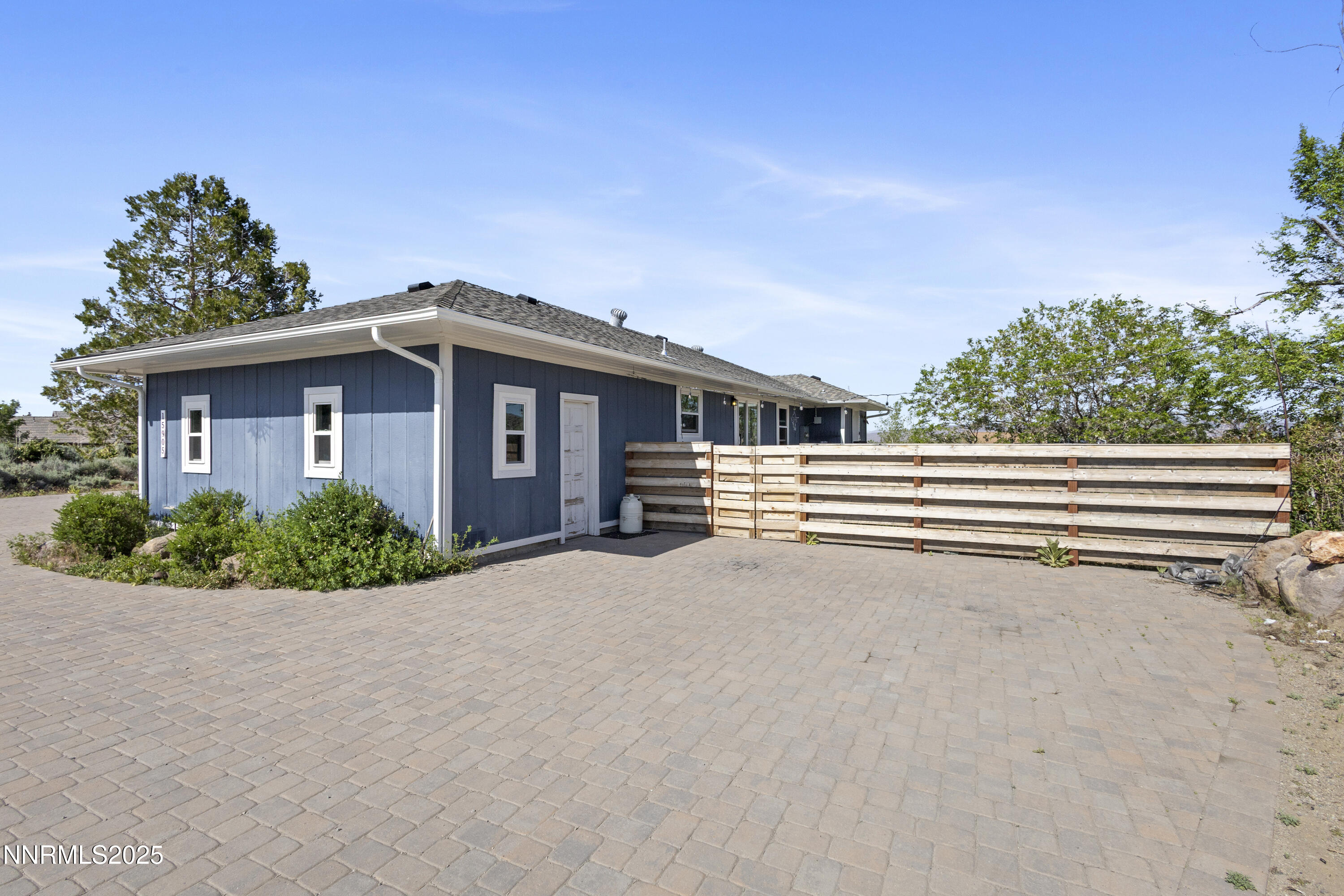 Blue house side parking