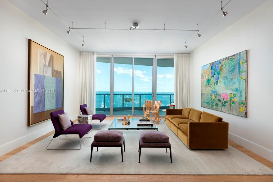 Stunning, high floor residence in the exclusive Grovenor House, a landmark building just steps from the Grove Village boutiques, cafes, bayfront parks & marinas. Private elevator foyer opens to light-filled living spaces w/ 10’ ceilings, wide-plank wood flooring & spectacular unobstructed views of Biscayne Bay. Total renovation features a spacious flow-thru floor plan + 2 large balconies. Sleek, new Mia Cucina kitchen features dual islands with Subzero & Wolf appliances. Expansive primary suite has an oversized walk-in closet & new spa-like bath w/soaking tub + glass enclosed shower. Experience a tranquil lifestyle & extraordinary building amenities including -24 hr. concierge, state-of-the-art fitness center, full-service spa, tennis court & heated infinity edge pool.