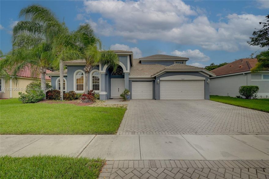This Gorgeous home has an open floor plan with large rooms! The upstairs has an additional bedroom, family room/ game room for entertaining. The primary bathroom has been beautifully renovated! $ bedrooms and 3 baths are downstairs and one bedroom and bath is upstairs. Split bedroom design. Association fees include basic cable, lawn care, front and back.  Golf and Social memberships are available but not mandatory. Open Kitchen. This rare 5-bedroom and 4 bathroom home is close to everything Palm Beach County has to offer. And a short ride to beaches, airports, golf courses and all the great restaurants and shopping in the area!