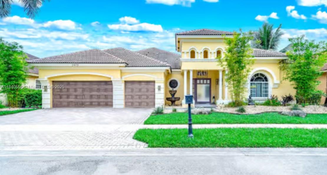 Experience resort-style living in this stunning 5-bedroom, 4.5-bath custom home with over 3,200 sq ft of beautifully designed space. Located in the prestigious Grand Palms community, this property features a saltwater heated pool, private guest house, gourmet kitchen with granite countertops & stainless steel appliances
Enjoy marble and wood flooring, a triple-split floor plan, spacious primary suite with spa-like bath, and open concept living perfect for entertaining. Outdoors, relax in your tropical backyard oasis with lush landscaping and screened patio—ideal for serene evenings or weekend gatherings.This property offers a separate detached in-law suite perfect for extended family, guests, a private home office. Community amenities include 24/7 security, golf, tennis and walking trails