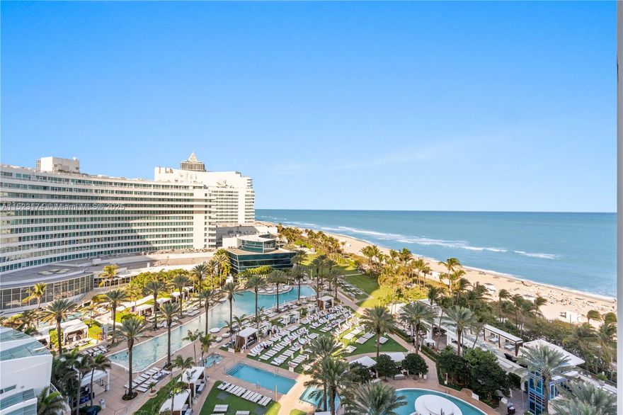 Experience lavish oceanfront living in this north-facing 1-bed, 1.5-bath at Fontainebleau III. Enjoy ocean, bay, and pool views in this fully furnished unit with a king bed, sleeper sofa, 2 TVs, fully equipped kitchen, dishwasher, washer/dryer, microwave, and a spacious terrace. Enroll in hotel rental program & receive income while away! The Fontainebleau resort offers luxury amenities on 22 oceanfront acres including award winning restaurants, LIV night club, Lapis spa & state-of-the-art fitness center. Maintenance fee includes: AC, local calls, electricity, valet + daily free breakfast in the owner’s lounge. Click the virtual tour link to see video of property.