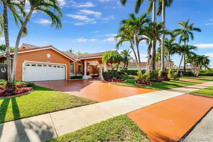 Location! Location! Location! Situated on a spacious 11,097 s/f lot with a 2-car garage, porte cochere, and circular driveway with plenty of space for parking! This home features 4 bedrooms and 3 bathrooms plus an office in 3,307 total s/f. Beautiful ceramic floors, crown molding, and new baseboards throughout the whole house. Open kitchen features granite countertops, stainless steel appliances, double wall oven, and a huge cooking island. Charming backyard with covered terrace overlooking the pool and gazebo area; perfect for entertaining! Recent improvements include interior paint, garage cabinets, painted patio deck, resurfaced pool and regrouted tiles, new patio awning, new stove in gazebo, painted driveway, and new ac’s.