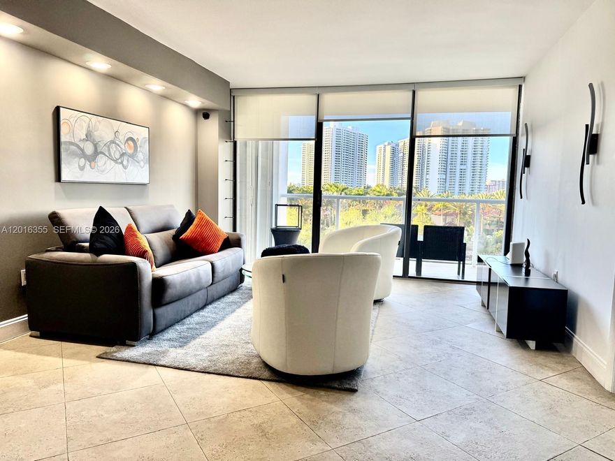 Live in the heart of Aventura! Beautifully updated 2BD/2BA condo featuring stunning canal and skyline views. It has a renovated oversized balcony, open-concept layout, designer finishes, ceramic floors, stainless steel appliances, brand-new refrigerator, hurricane shutters, spacious primary suite with walk-in closet, and in-unit washer/dryer. Located on prestigious country club drive near Aventura Mall, beaches, dining, parks, and entertainment. Newly renovated resort-style amenities include pool, fitness center, club house, security elevator, laundry room in each floor, and assigned parking. Bright, modern, and move-in ready. The HOA fee includes comcast cable and internet, concierge, hot/coldwater.
The unit is in mint condition and very easy to show. Contact LA for showing details.