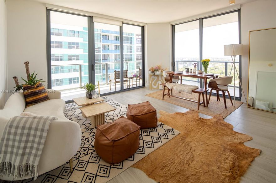 Stunning 2BR/2BA corner unit in the heart of Midtown with breathtaking views from floor to ceiling windows and a full wrap-around balcony! Offered fully furnished, this spacious unit features 835 SF under air (1,256 SF including balcony). Enjoy the 5 stars HYDE MIDTOWN hotel amenities including a rooftop high end restaurant, spa, hotel services, 24 hours concierge, state-of-the-art gym, playroom, pool, jacuzzi, and much more. Close to Starbucks, Trader Joe’s, Wholefoods,  and Midtown’s vibrant dining and shopping scene. A Must see !!
