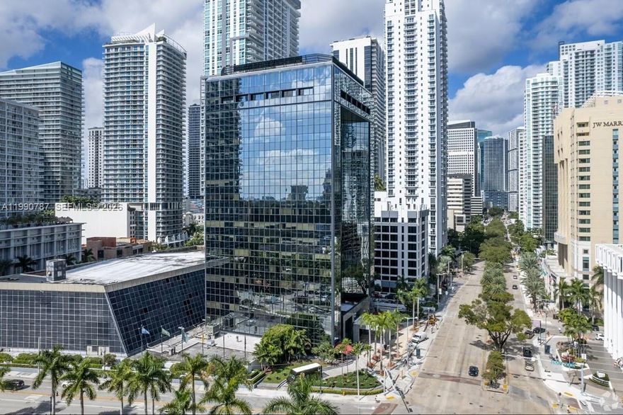 Spectacular high ceiling office space with floor to ceiling windows, located on the corner of Brickell Ave & 13th ST. The unit consist of 1 executive offices, open plan in the center, 1 conference room, kitchenette, copy room. This listing is for the following folios: 01-4138-142-0300, 01-4138-142-0310, 01-4138-142-032.