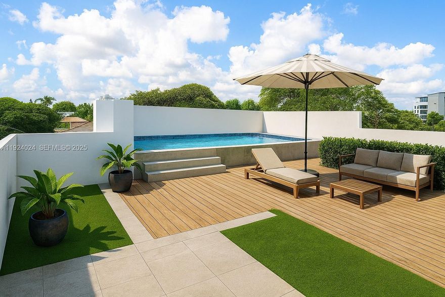 This brand-new 2025 build townhouse, with 3,653 sq. ft. of luxury living space, offers 3 spacious bedrooms, each with an ensuite bathroom. The master suite is a private retreat with custom closets and a spa-like bathroom. The top-of-the-line kitchen features premium appliances, perfect for any chef. Enjoy the rooftop pool and terrace with stunning views, and a dedicated movie theater for entertainment. The one-car garage adds convenience. Located in a prime area, this townhouse combines modern design, high-end finishes, and an unbeatable location. New construction will be completed in January 2026. Don’t miss out on this incredible opportunity to own your dream home!