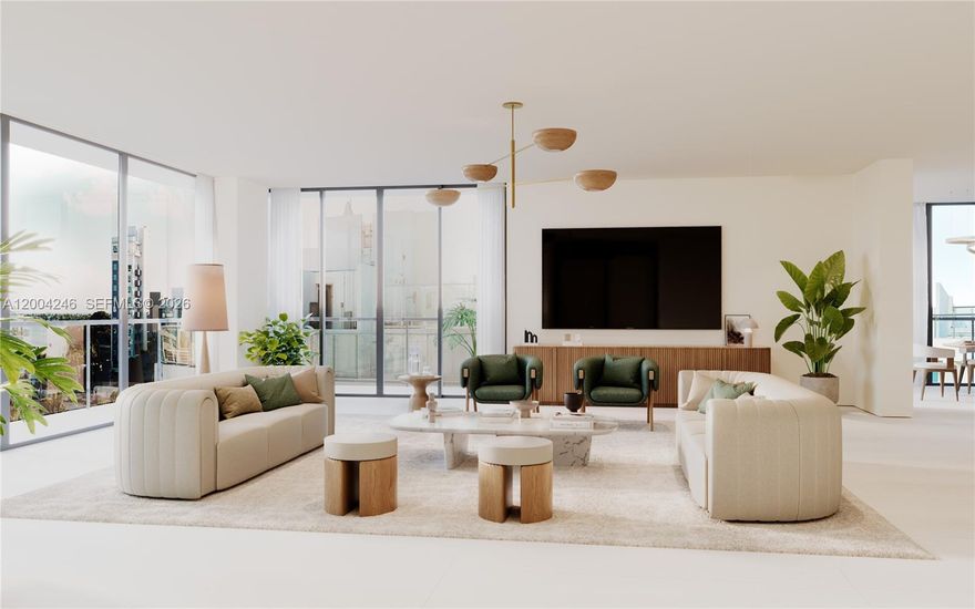Introducing the Penthouse at Alma, an extraordinary full-floor 5 bedroom/4.5 bathroom residence in the prestigious Bay Harbor Islands, designed by renowned architect Kobi Karp. This rare blend of privacy, modern elegance rises in one of South Florida’s most coveted enclaves. Your private elevator opens to this penthouse sanctuary with soaring ceilings, and walls of floor-to-ceiling glass creating a seamless connection between indoor sophistication and outdoor serenity. Framed by panoramic vistas of the bay, skyline, and lush island surroundings the multiple terraces invite effortless entertaining, sunset dining, and tranquil mornings above it all.
The gourmet kitchen is a statement of style and function, featuring bespoke European cabinetry, sleek stone surfaces, integrated premium appliances, wine storage, and an oversized island designed for both intimate gatherings and grand entertaining. The primary suite is a private retreat is complete with a custom dressing room and spa-inspired bath  evoking a five-star resort ambiance. Residents enjoy exclusive rooftop amenities including a pool, wellness areas, and summer kitchen spaces designed for relaxation and elevated entertaining. Alma’s secure smart-access lobby, boutique scale, and protected low-rise surroundings provide a level of privacy rarely found in today’s condominium market. Just moments from Bal Harbour Shops, Surfside Beach, fine dining and more with easy access to Miami Beach, Design District, and Aventura.