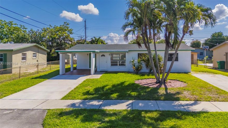 Charming 3-bedroom, 1-bath single-family home with NO HOA in the heart of Lauderhill! This home features a BRAND NEW kitchen with shaker cabinets, stainless steel appliances, granite countertops and a modern backsplash. BRAND NEW ROOF (2023), Freshly painted throughout with a bright, functional layout that feels open and inviting. Enjoy a large, fully fenced backyard with plenty of space for entertaining, pets, or outdoor play. Conveniently located between the Florida Turnpike and I-95, with easy access to shopping, dining, and everyday essentials. Schedule your showing today!