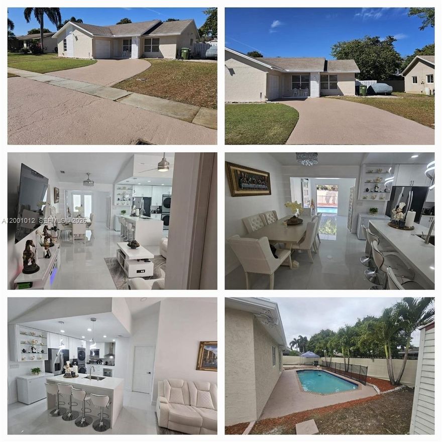 Remodeled home featuring a swimming pool and a one-car garage. Situated in a very quiet neighborhood, just minutes away from supermarkets and shops. This property have 3 bedrooms, 3 bathrooms, and 2 offices. Additionally, it includes a fully renovated, Brand-New Guess room Or Efficiency unit complete with its own bathroom. The perfect fenced-in backyard boasts a sparkling pool and a pleasant patio area. The buyer is responsible for verifying the accuracy of all information regarding the property contained herein. Such information is considered reliable but is subject to errors, omissions, or changes without prior notice. All dimensions, the year of construction, and surface area measurements are approximate. In the event of any inaccuracy, the seller, the listing broker, and their agents are released from all liability. Sold "AS-IS" (in its current condition). NO HOA This property is located close to schools, shops, and other amenities. Se habla español.