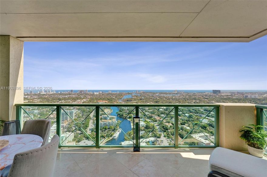 BREATHTAKING views to the ocean, E & W Ft Laud from the 37th fl in the best location in downtown Ft Laud, 1 block from Las Olas and directly on the New River waterfront. 2BR/BA2.5, Pristine condition; completely renovated and then upgraded; Spacious 2,110 sq ft & well laid out; Gorgeous kitchen; SubZero/Miele/KitchenAid appliances; water and city views from every window; room-size balconies on both E & W side. HUGE Master Closet, Electric Shades in every room, auto door openers. Ready to Move In. Minutes from all Shopping, Entertainment, Beaches, Houses of Worship, Ft Laud International Airport, I95. Easy to show w/appt ONLY