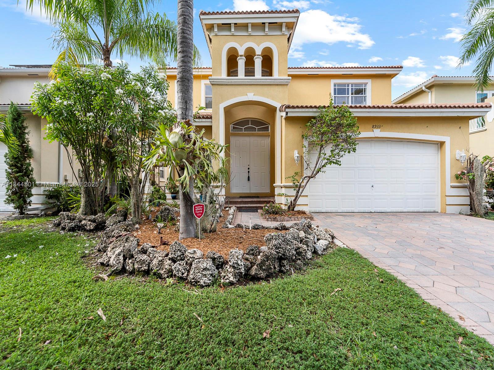 Rarely available and priced to sell unit in Cantamar! Nestled on the tree-lined streets of this charming Cutler Bay community, this 3-bed, 2.5-bath Cutler Bay gem offers an expansive, light-filled layout with soaring 20-ft ceilings in formal living, plus family room, dining room, and breakfast nook. Well distributed kitchen with peninsula opening towards living area. Upstairs features wood floors, a flexible loft (ideal 4th bedroom), and spacious bedrooms with ample closets. Enjoy a serene backyard with covered terrace, lush landscaping, and mature trees. Freshly painted and a two car garage to boot. Perfectly located near new Legacy Park, top schools, shopping, dining, and Old Cutler Rd. Low HOA. Easy to show!!!