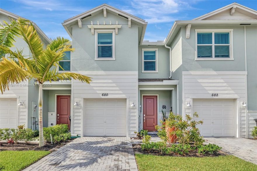Discover modern living in this brand-new 2024 townhouse located in the sought-after gated community of Veranda Landing by Lennar. This two-story home offers a contemporary style and comfort, featuring impact windows and doors throughout the property, along with an enclosed backyard that boasts upgraded pavers—perfect for outdoor entertaining or relaxing in privacy. Enjoy exclusive access to the community clubhouse and pool, all within a secure, beautifully maintained neighborhood. Low HOA that includes Lawn care, WIFI, and Pool Maintenance. Don’t miss your chance to own new construction in one of Port Saint Lucie’s most desirable communities! Very close to the Turnpike. Enjoy extra privacy with no neighbors in the back. Located very close to the Turnpike. Owner Motivated.
