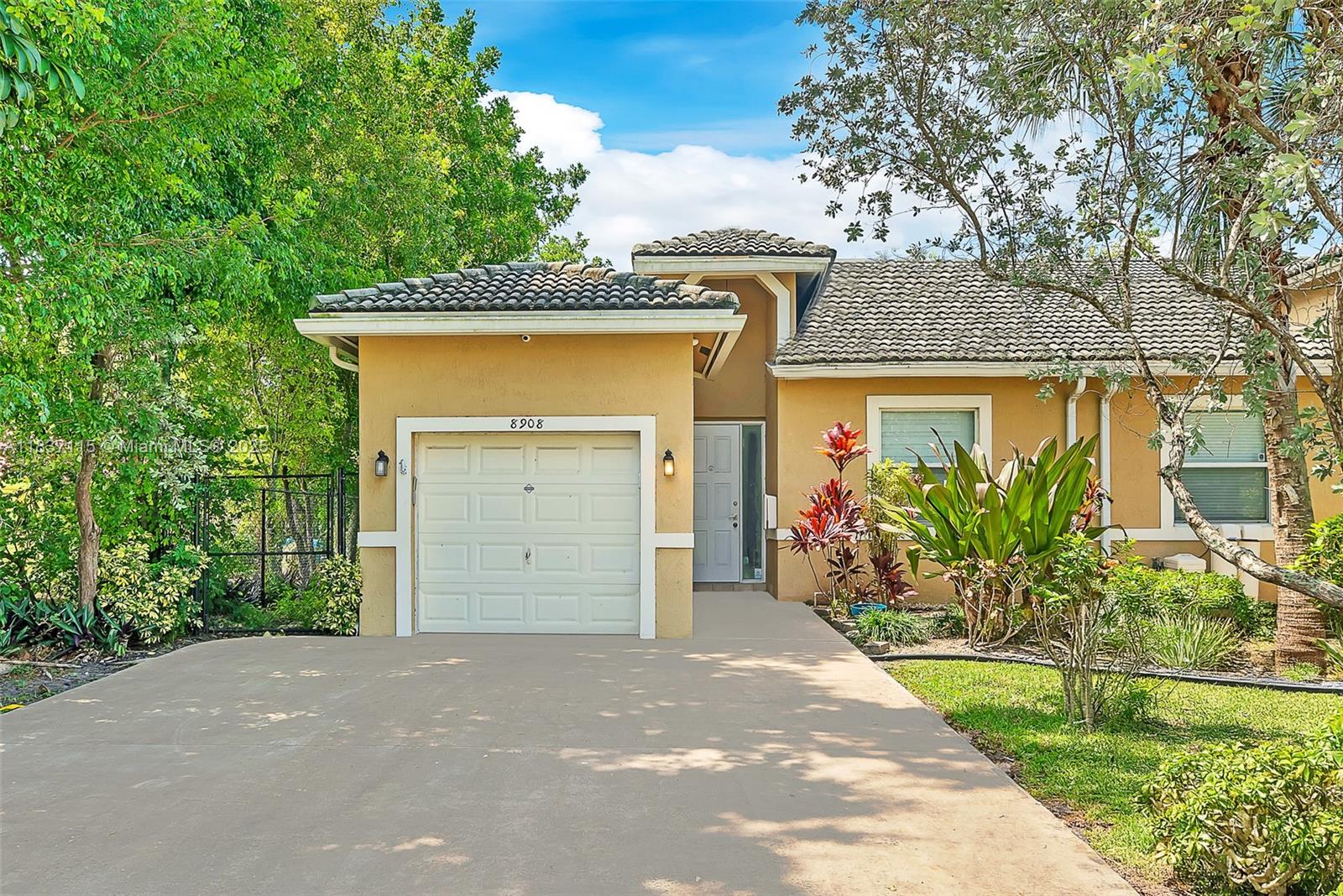 A carefree, convenient Florida lifestyle awaits you in this immaculately maintained three-bedroom, two bath spacious, corner unit, villa in Coral Springs. You’ll be greeted with ceramic tile floors throughout, beautiful colors, and an open floor plan with a large kitchen. Conveniences include striking white kitchen cabinetry with quartzite countertops, stainless kitchen appliances, full-size inside washer, dryer, and laundry tub, large walk-in master closet with custom cabinetry, fenced backyard with maintenance free artificial turf, and one car garage with ample parking for four additional vehicles. Enjoy peaceful evenings on your back screened patio and private green space. Close to shopping, restaurants, and a short walk to Sandy Ridge Sanctuary. There’s nothing to do but move in.Enjoy!