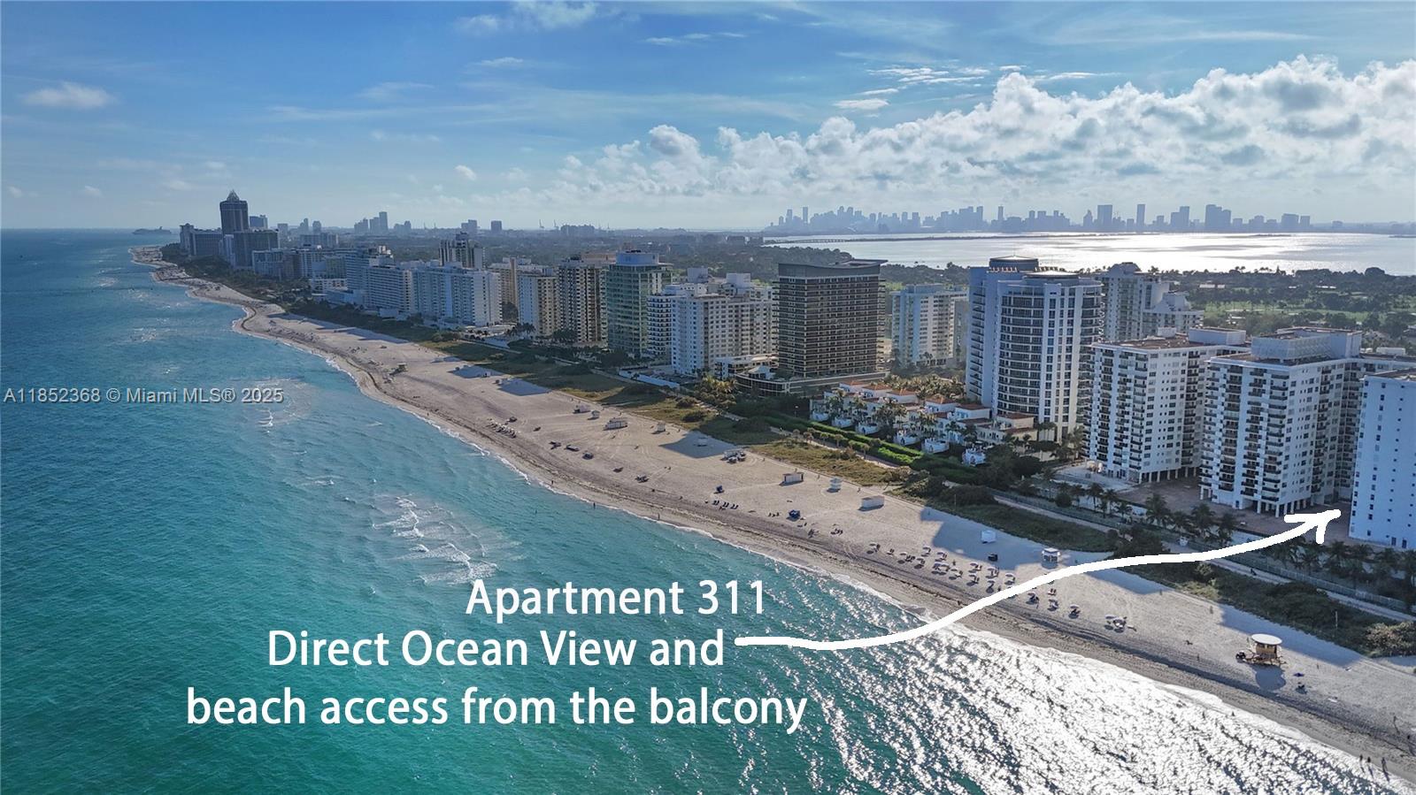 Experience the ultimate beachfront lifestyle in this spacious 1,290 sq. ft. 2-bed, 2-bath apartment in coveted
MidBeach! Enjoy direct, unobstructed ocean views and step straight onto the sand from your private balcony. The
well-designed layout includes a spacious master bedroom, three oversized walk-in closets, and elegant French
doors. The master suite includes a full bath and vanity, while the updated guest bath boasts sleek stone finishes.
The building is undergoing a stunning transformation, and will offer the perfect fusion of indoor elegance and
outdoor recreation. Located in the heart of Miami Beach, you're just minutes from world-class dining, shopping,
and nightlife.