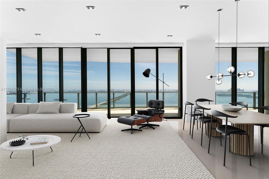 Experience luxury living in this stunning corner penthouse at One Paraiso, in Edgewater. This spacious 5BR,/5.5BA unit, offers 2,887SF of refined living space & private elevator entry. Gres Porcellanato floors throughout, dual terraces w/breathtaking sunrise & sunset views in all directions—North, South, East & West. Open living room extends from the dining area, featuring floor-to-ceiling windows/doors that open to an expansive terrace with direct bay & ocean views. A Chef’s kitchen boasts a marble island, custom cabinetry & top-tier appliances. Primary suite offers direct terrace access, dual walk-in closets, & spa-style bathroom - oversized rain shower & sunken tub. 3 additional BR’s includes a staff BR all with ensuite baths.  Amazing location & lux amenities complete this offering.