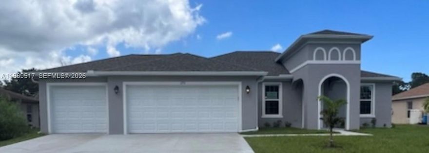 This newly 2023 built home brings you the upgraded features including vinyl plank floors throughout, ceiling fans in the primary bedroom and living room, tiled showers to the ceiling, appliances included, 3 car garage with door opener included, quartz countertops and backsplash plus designer lighting with window shades and washer/dryer. Home is Move-In Ready!