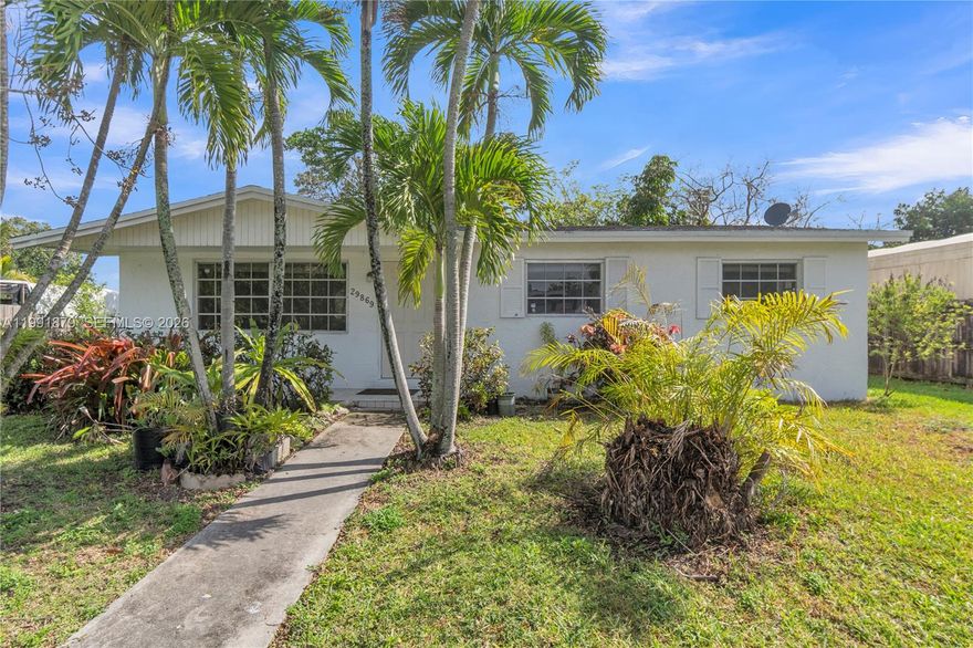Solid 3/2 with good bones, no HOA or CDD!  Updates include: new roof in 2017, new A/C in 2021 and tenting done on 3/24/26. Private backyard with canal and agricultural property so no back neighbor. Room for future expansion. Spacious lot with plenty of space to park your RV, boats, or other income producing - recreational vehicles. Quiet traffic street with 2 minute drive to US 1, about 1.5 miles to shopping on Campbell Drive and Turnpike.