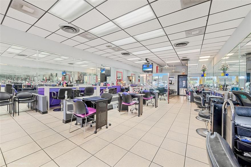 LOCATION, LOCATION, LOCATION.! Established full service salon with the potential to have seven manicurist and ten stylists.  Set up with two rooms for was and employees' break room with washer and dryer.  Separate room for inventory and storage. Close to Home Depot, Wind Dixie, Publix and less than five minutes to the Florida Turnpike.  Ample parking in the front and rear of business.