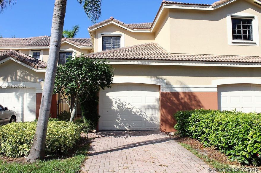 WELCOME HOME TO THIS VERY COZY AND SUPER CLEAN 3 BEDROOM - 2.5 BATHS TOWN HOME IN THE BEST AND NEWEST TOWN HOME GATED COMMUNITY IN WESTON., TURN KEY READY TO MOVE IN, REMODELED KITCHEN, TILE ON FIRST FLOOR AND BRAND NEW LAMINATE FLOOR ON THE SECOND FLOOR. JUST PAINTED INSIDE. PETS UNDER 20 LBS ALLOWED. SCREENED BACK PATIO PERFECT FOR RELAXING AND BARBECUING. ONE CAR COVERED GARAGE. LOCATED IN SOUGHT AFTER CITY OF WESTON WITH A+ SCHOOL DISTRICT. WALKING DISTANCE FROM CYPRESS BAY HIGH SCHOOL AND FALCON COVE MIDDLE SCHOOL. CLOSE TO MAJOR HIGHWAYS, RESTAURANTS AND SHOPPING MALLS. VERY PRIVATE & SECURE GATED COMMUNITY. CHILDREN'S PLAYGROUND AND COMMUNITY POOL. 3 WEEK ASSOCIATION APPROVAL PROCESS.