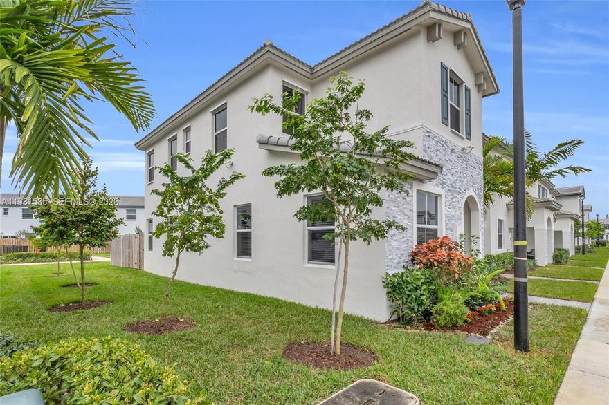 Price improvement! 4.5% ASSUMABLE INTEREST RATE! This is a must-see home with a low rate that could save you hundreds monthly! This stunning corner unit offers ultimate privacy with NO BACK NEIGHBOR! Enjoy modern villa living with beautifully designed space. The open concept layout is perfect for entertaining, featuring natural light, high ceilings, and a kitchen with serene views to your private backyard. This is the best layout for your money! The split floor plan upstairs provides maximum privacy for the primary suite. Move-in ready and in pristine condition throughout. The play area steps away from your backyard. Security alarm system included. Near Homestead Air Reserve Base, shopping centers and easy access to US1.