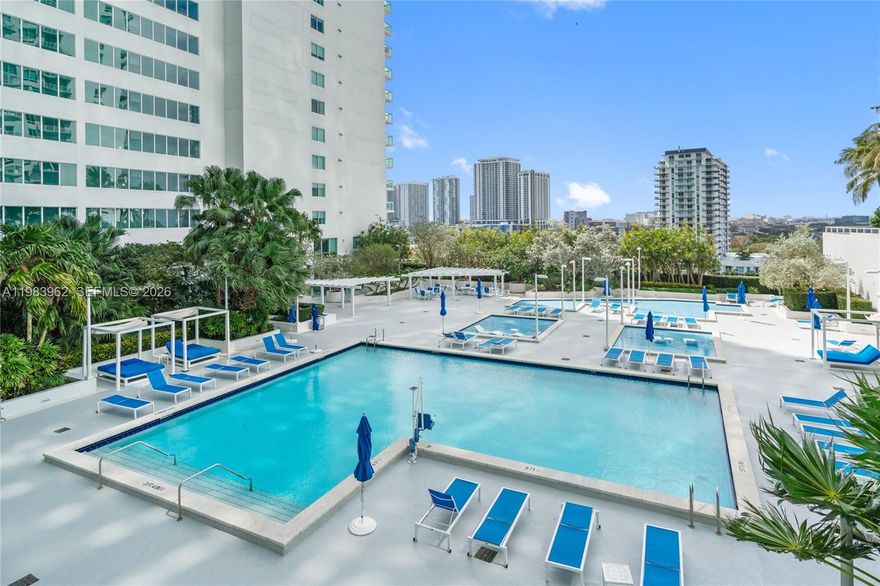 True resort style living in this building. Featuring Amazing views of the pool, sunsets and the gardens. Ceramic floors, GE Profile appliances, Nest AC thermostat, custom 
wood built out closets. Enjoy spacious rooms and a large outside balcony perfect for entertaining and enjoying the Miami skyline. Located in the waterfront Edgewater neighborhood, enjoy the bayfront park across the street, cafe's, boutiques, restaurants and the famous Venetian Bridge which overlooks all the Cruise ships, Port of Miami and the magic city of Miami's downtown skyline. Walk to the Fashion Mall of the Design District, Wynwood's Award winning restauarant's and South Beach by Bicycle.