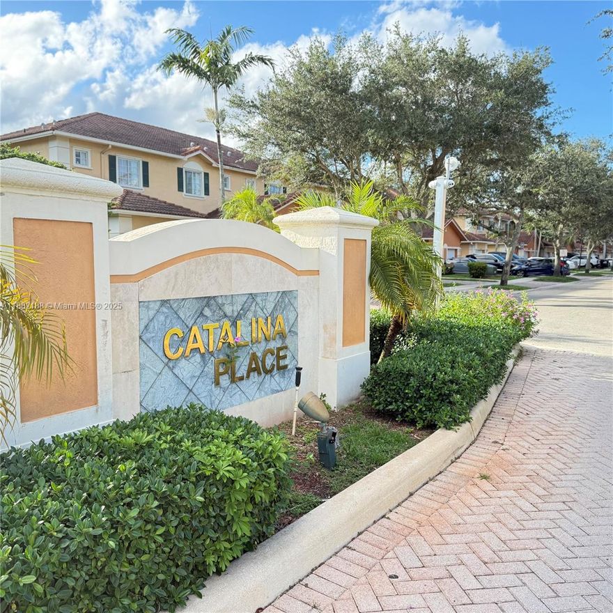 Beautiful 3-Bedroom, 2.5-Bath, 2-Story Townhouse in Catalina Place Located in one of Tamarac's most desirable communities, this beautiful TH features tile, laminate flooring, a screened-in porch with views of green spaces, and a spacious master suite with a private bath and walk-in closet. The secondary bedrooms share a convenient Jack & Jill bathroom, perfect for family living. Remodeled kitchen with a large white Quartz Countertop and Wall. Refrigeration and diswasher 2023, AA 2024, Washer and Dryer 2025. Additional features include one-car garage + double driveway, full-size washer and dryer, hurricane panels, and access to a community pool and kids' play area
