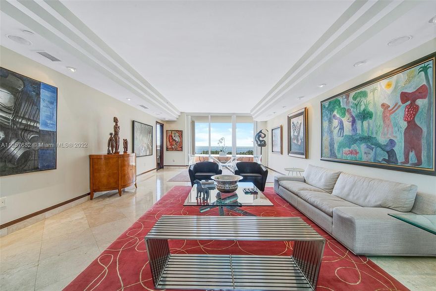 Spectacular Corner unit with stunning Ocean/Beach and Downtown Miami Skyline Views. This spacious apartment offers 3 in-suite bedrooms PLUS staff quarters with full bathroom, Plus a den/office that can be used as 4th bedroom, his and hers master bathrooms plus podwer room totaling 5.5 bathrooms. The East/West exposure offers bright light throughout the day and afternoon, two large terraces with beautiful views, travertine marble floors in living areas and hardwood floors in bedrooms. Resort style living at prestigious Ocean Club, private club, 2 restaurants, private spa, gym, tennis courts, swimming pools and mcuh more. Two car garage, plus valet, storage, pet friendly building.