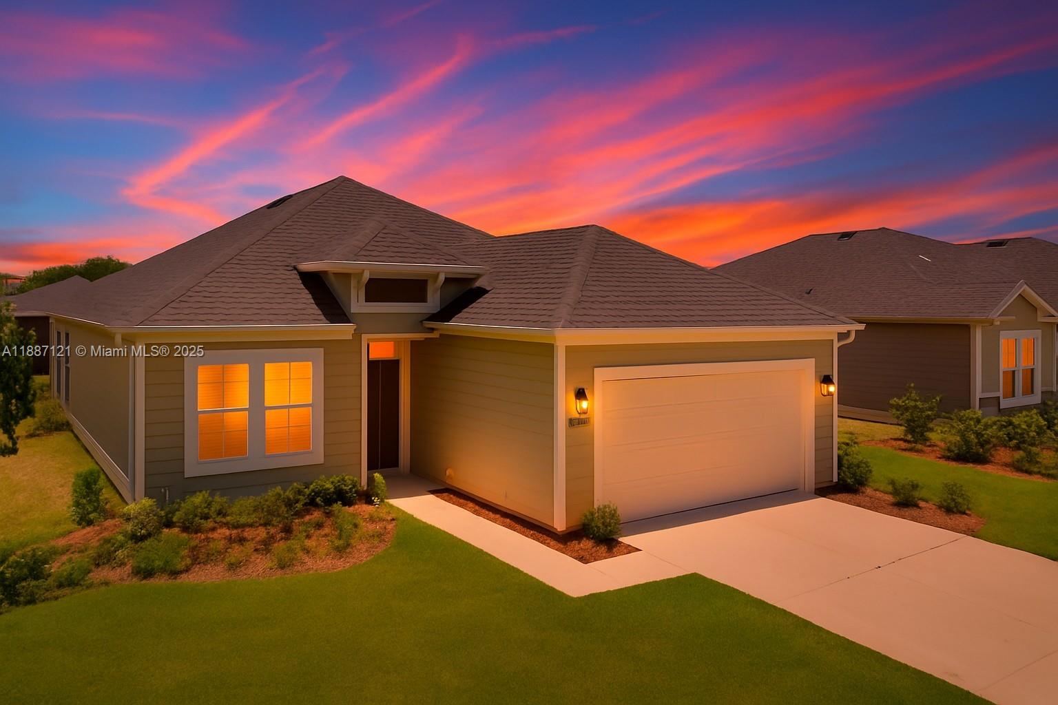 Exceptional Value in Ocala – Move-In Ready Under $300K! This like-new Halle Model, completed July 2023, offers 3 bedrooms, 2 baths, and a versatile den in one of Ocala’s premier 55+ communities. With 9’ ceilings, natural light, and wood-look tile throughout, it blends style and function. The kitchen features Frigidaire appliances, 42” white cabinets, and Carrara quartz counters. Primary suite has dual sinks and walk-in closet. Extras: smart home tech, eco irrigation, laundry w/ washer, dryer & sink, plus 2-car garage w/ attic. Relax in the screened lanai or enjoy the corner lot with room for a pool. Low HOA covers internet/cable; no CDD. Amenities include pool, pickleball, bocce & shuffleboard. Close to shopping, dining, medical, trails & World Equestrian Center. Motivated seller!