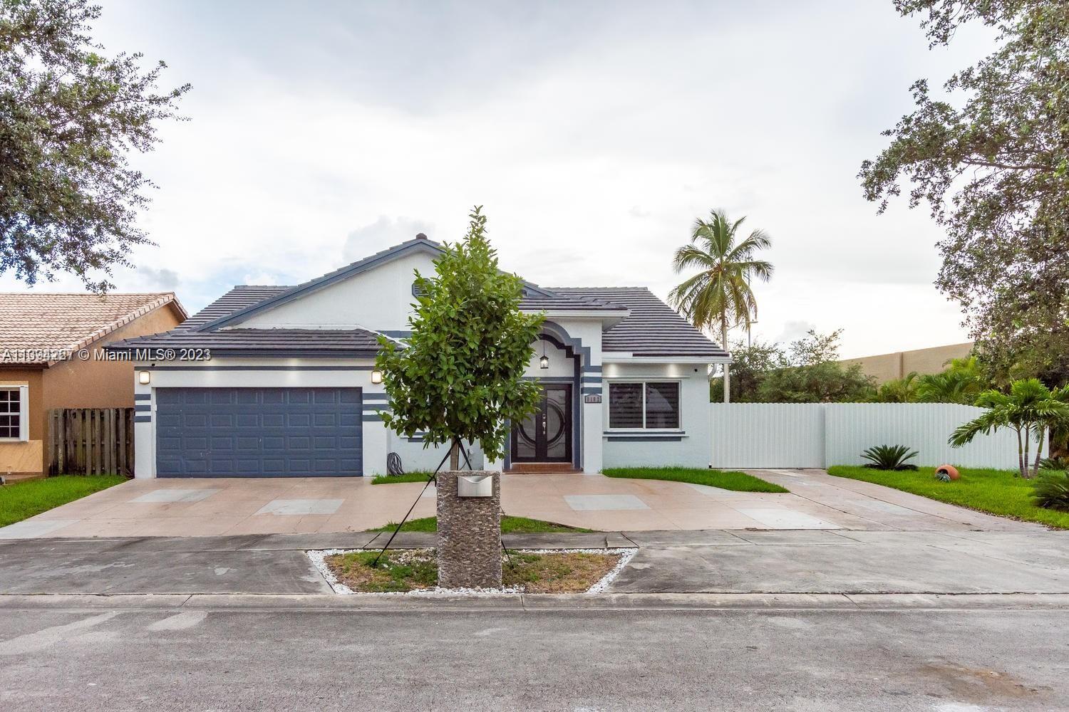 Beautiful Miami Lakes Home. Completely remodeled, and it is a must-see. You will fall in love! Very bright. Excellent location! This corner home is in a highly desirable area and a fast-growing market! Beautiful porcelain floors throughout the house! The kitchen, Roof, and Pool are new. Travertine floors on the terrace and the patio. Beautiful details throughout the home and NO HOA!