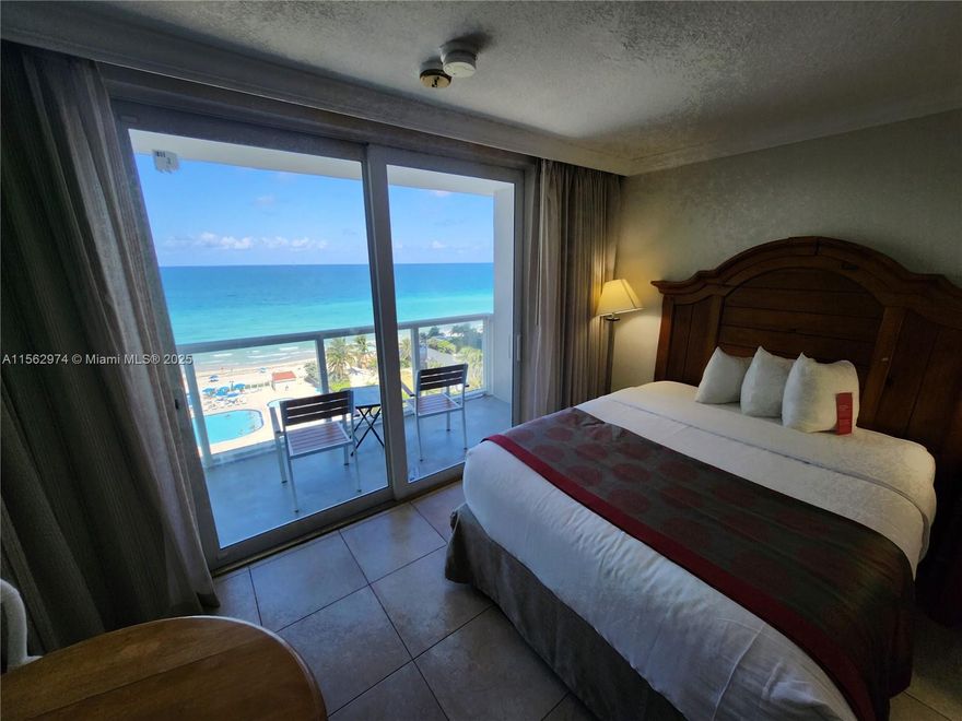 LOWEST PRICED UNIT WITH DIRECT FRONT OCEAN VIEW, WITH BALCONY rare unit in line 46 with amazing 8th floor views. Fully Furnished. Hurricane impact sliding doors. Building recently renovated. Monthly HOA includes electric, water, TV cable, WIFI. Great amenities; fitness center, large swimming pool, hot tub, restaurants, pool bar, Hair Salon, Social event room, 24/7 Valet Parking for a fee & Security. Publix, banks, restaurants, cafes, & bus stop just a short walk away. You are in a vibrant community with a lovely park across the street & the beautiful beach. Short-term rentals, Airbnb allowed. THIS UNIT IS NOT IN THE HOTEL PROGRAM!.  (Seller will consider trades for Real Estate in other areas and countries)  Virtual tour video link in Broker Remarks.