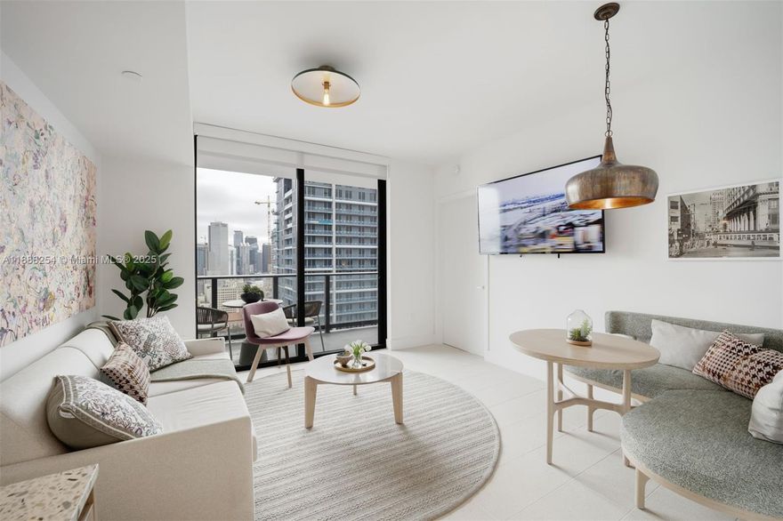 Welcome to the recently opened Natiivo Miami - Airbnb approved building located in the heart of Miami's vibrant downtown. This fully furnished turnkey residence features an open layout with floor-to-ceiling windows and spacious balcony overlooking Biscayne Bay and the city. Italian kitchen cabinetry, quartz countertops and stainless-steel appliance, built-in closets, and bathrooms featuring custom subway title with tub and shower. Living and dining room space feature cozy furnishings making the unit ready for immediate occupancy building offers five-star luxury amenities: grand lobby, ground level coffee shop, Italian restaurants, pool deck with outdoor bar, towel service, food and beverage, entertainment, social areas, state of the art fitness and wellness, business center, and more