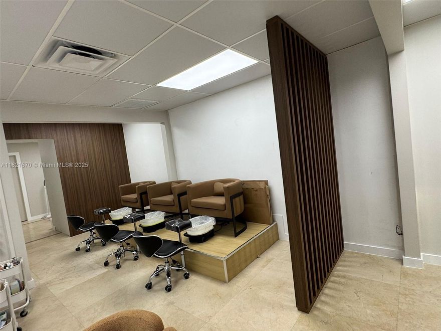 Nail salon for sale in Doral, FL, located in a busy plaza with high foot traffic and low rent. Features include 3 pedicure stations, 4 manicure stations, a reception area, private waxing room, kitchenette, and bathroom. Fully equipped and ready for immediate operation—perfect for an owner-operator or investor.
