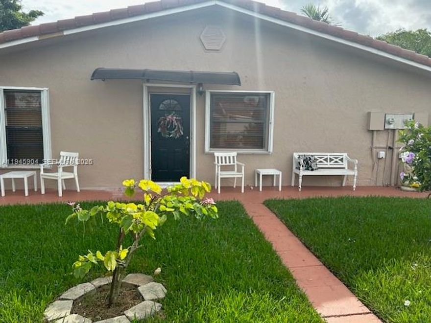 One story 3-bed 2 full baths twin home near Turnpike entrance on SW 8th St - New roof, new floors, new doors throughout, newer appliances, fully repainted inside and out. Washer and dryer, new bathrooms, several fruit trees including mango, plum trees. Lawn service provided by landlord. Great location surrounded by shopping centers, supermarkets, etc. Security deposit based on qualifications, credit worthiness, references, or other information provided by personal reports. Call L/A to schedule showings. RentSpree, SafeRent reports or similar are required including credit & background reports, proof of income, current landlord references. Use of back Storage shed is included. Parking for 4 cars.