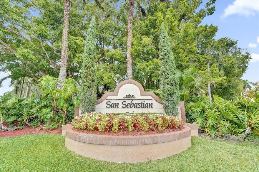 An exceptional opportunity in one of Weston’s most desirable communities, San Sebastian! This 2-story 1,261 SF 2-Bed/2.5-Bath townhouse with 1-car garage, 2016 roof, screened-in patio & solid mechanicals is bursting with potential—perfect for first-time home buyers or investors ready to build instant equity. The thoughtful layout offers two spacious upstairs bedrooms, each with its own private en-suite bath, creating comfort and privacy for all. A conveniently located first-floor powder room keeps the living area ideal for entertaining without disturbing the upstairs retreat. The primary suite features two closets, including a large walk-in, providing excellent storage and organization. The first floor main area features freshly professionally cleaned porcelain tile floors, kitchen with stainless steel appliances and sliders to the screened porch with lovely garden views. Brand-new August 2025 full size LG washer & dryer included. Enjoy the sparkling community pool, playground, and prime location near parks, dining & major highways. This high-demand, pet friendly community meticulously maintained by the HOA with access to A-rated Weston schools makes this an unbeatable opportunity in one of Weston’s most sought-after neighborhoods. Renting during the first year of ownership is permissible. Won't last long. Act Quickly!