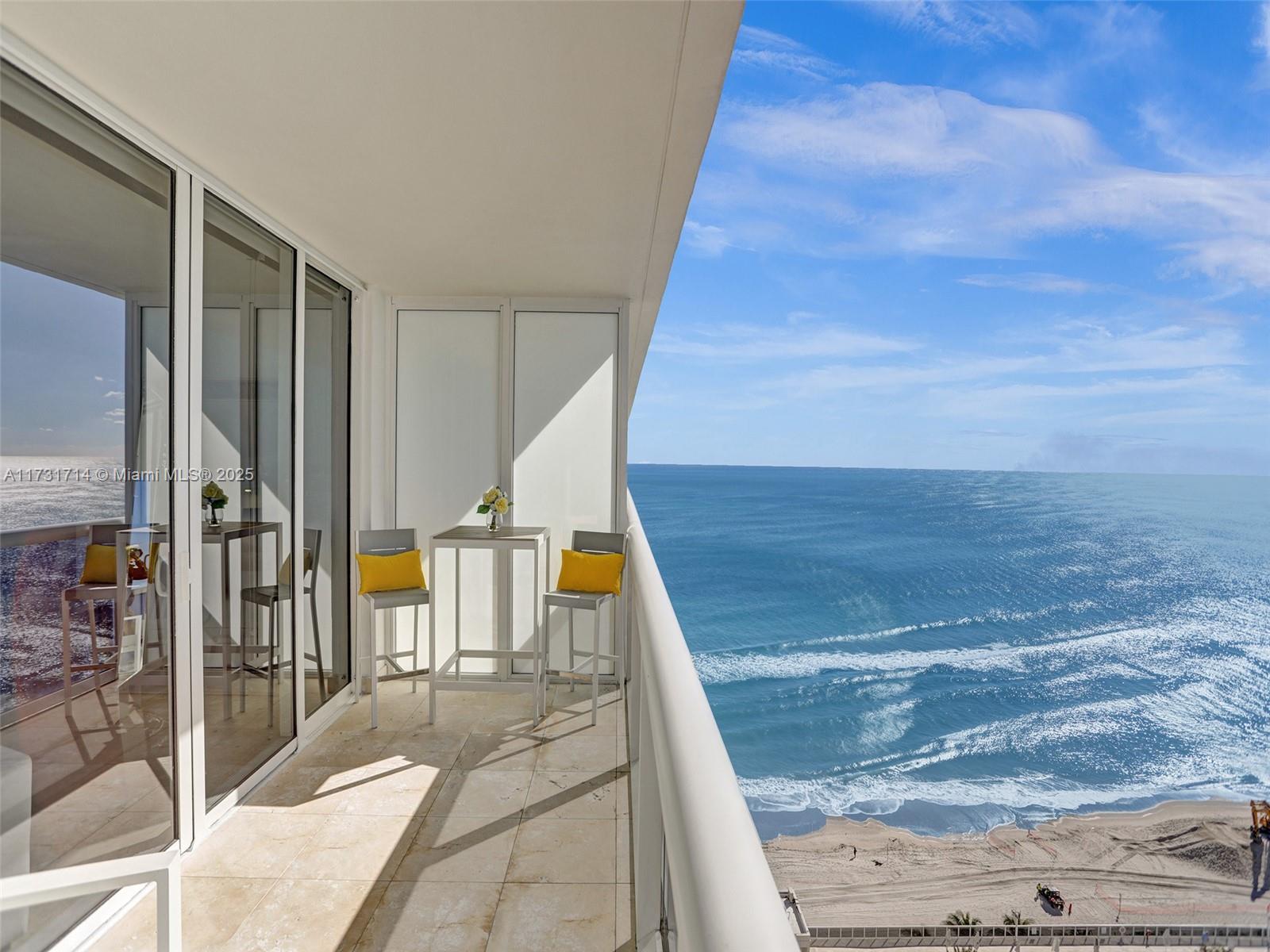 Seasonal Rental available. Enjoy stunning Ocean views from this modern Unit on the beach. Condo is fully furnished and equipped and ready for you to enjoy. Luxury community with 5 pool, 50,000 SF Gym/Spa. Beach Services and Restaurant on a site. Perfectly located just walking distance to the famous Hollywood Boardwalk where you can enjoy shopping, dozens of restaurants, life music and free concerts on the beach a few times per week. Take a water taxi for a pleasant ride to Ft Lauderdale. Condo just few minutes driving to FLL, Aventura mall and Gulfstream Village and casino.