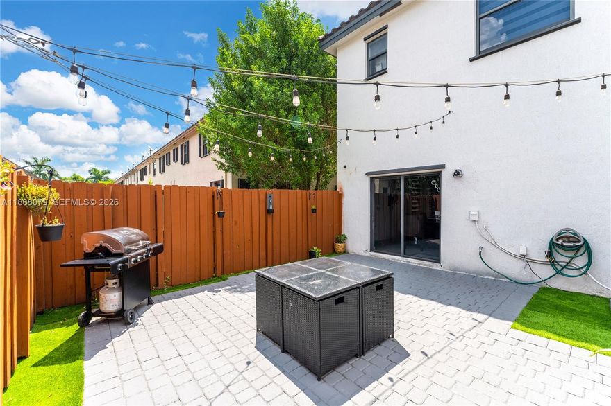 Welcome to Princeton at Artesa community in the heart of Homestead surrounded by lush native landscaping. A luxury resort style modern cozy corner townhome, featuring 3 bedrooms, 2.5 bathrooms, with an extra room that can be used for office space or a playroom, modern kitchen with Samsung appliances access through your app, dimmable chandelier, remote control ceiling fans, Nest AC Thermostat and new LG Washer and Dryer. Enjoy a lush artificial grass paved back patio with a Greesum resin outdoor shed storage. Walking distance to the Clubhouse, sparkling pool, fitness center, and children's playground. Conveniently located close to Turnpike, hospitals, schools, shopping centers, Farmers Market, Black Point Park and Marina.