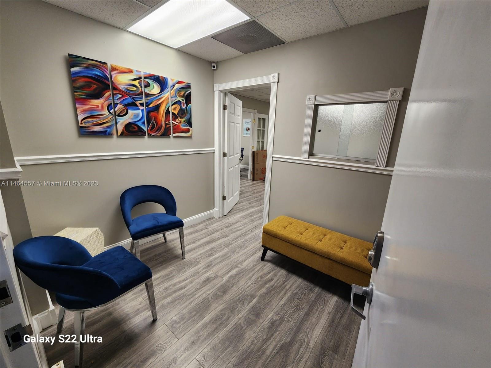 Turn-key office suite conveniently located across from the Miami Executive Airport, with two private office spaces, one conference room with French doors, large common area, welcoming waiting area, and small break room, with kitchenette. The office was completely remodeled in October, 2021 with new floors, doors and window treatments. Note: Most of the furniture in the photos is also available for purchase from the departing tenant. Immediate availability. Owner requires a three year lease with 4% increases per year. Move in $5880 includes 2 month security deposit and first months rent.