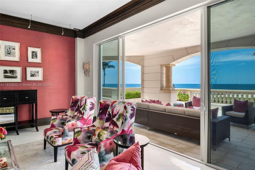 Located in the most sought-after ground floor location this South facing oceanfront unit features unobstructed views to the beach & Atlantic Ocean. The 4BR/4+1BA unit encompasses 3,550 SF of elegant interiors, exquisite Thassos marble floors, large living room w/high ceilings that flow seamlessly into an open dining area w/a wet bar. Expansive oceanside terrace with direct step-out access to beach & pool. The chef’s kitchen sports mahogany floors, Carrara marble countertops, plus Miele & Sub-Zero appliances. A sumptuous principal suite offers a large seating area w/direct access to the oceanside terrace & stunning principal bathroom with oversized soaking tub & walk-in glass shower. 3 additional bedrooms rooms with en suite bathrooms & a private office space. Enjoy 5-star Fisher amenities.