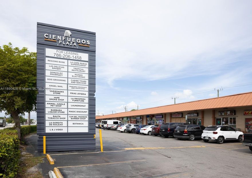 Bright and flexible 750 square feet retail space at Cienfuegos Plaza ready to bring your business vision to life. Great exposure in a well established shopping center, easy access, and excellent parking make this location a standout choice in busy Hialeah.