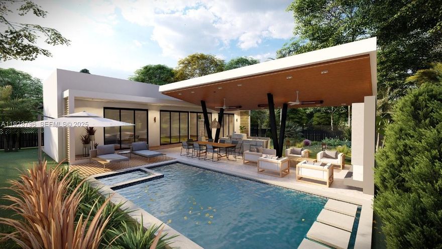 Pre-Construction Opportunity Completion in Q1 2026. Beautifully designed modern home combines luxury, comfort, and style, located in the heart of Miami Shores convenience of nearby parks, restaurants shops, and top-rated schools, all just minutes away. Enjoy spacious living with high ceilings and natural light flowing through large windows. The open-concept layout connects indoor and outdoor area featuring a gourmet kitchen. Step outside to your private oasis an outdoor entertainment paradise with a sparkling pool, surrounded by lush landscaping. Retreat to generously sized bedrooms, including a lavish master suite and walk in closet. Don’t miss your chance to own this exquisite home. Offering option to build a second floor and extend the living space. Developed by GSH Development.