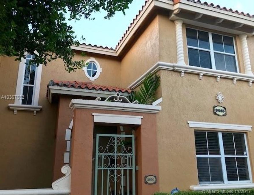 Best Value in Villa Vizcaya at Miami Lakes! 
Beautiful and luminous Mediterranean style townhouse with 3 Bedrooms and 2 1/2 Bath, Big kitchen, patio and large community pool. JUST PAINTED!!! Gated community and great family oriented neighborhood! With 24 hour security. Pool & playground.
The Perfect location: Close to beautiful parks, excellent schools and shopping centers. Close to Palmetto and I-75.
Please note, HOA REQUIRES A DEPOSIT OF $1,500 in which owner will pay only to qualified tenants base on good credit and stable income.