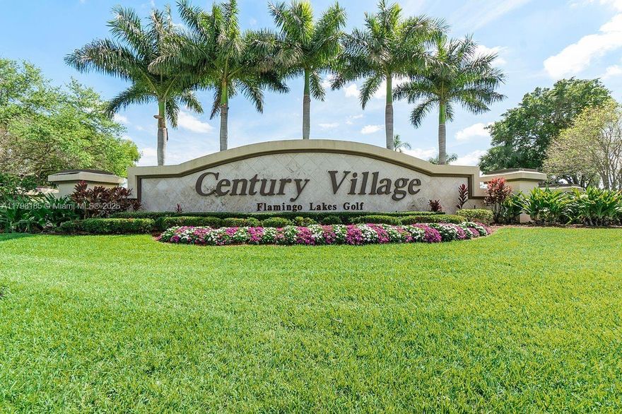 Welcome Home! Bright and spacious 2BD/2BA condo with renovated kitchen featuring wood cabinets, granite countertops, and stainless steel appliances. Tile flooring throughout. Washer and dryer in unit. Generously sized bedrooms with a walk-in closet in the primary suite. Enjoy beautiful pool views from the enclosed patio. Located in Century Village, a 55+ gated community with 24/7 security and resort-style amenities. Maintenance includes cable, internet, water, sewer, trash, exterior, roof, pool, and more. Community highlights: clubhouse, billiards, 27 pools, spa, sauna, pickleball, 17 tennis courts, courtesy bus, fitness paths, & golf course. Parking Space #305