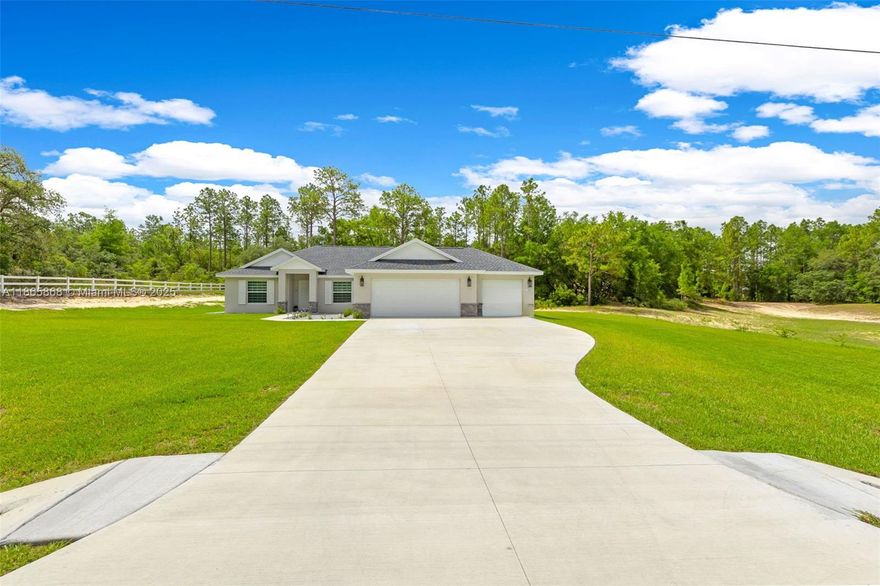 Back on the market and priced to sell at $510,000! Don’t miss your chance to own this brand-new 2024 home on 1.5 acres in Ocala’s Rolling Hills. Featuring 3 bedrooms, 2 baths, and a versatile flex room, this open-concept layout offers vaulted ceilings, a modern kitchen with granite countertops, and a spacious primary suite with a walk-in closet. Enjoy a covered patio and plenty of room to create your dream outdoor space. Sellers are motivated and ready to make a deal—schedule your showing today!