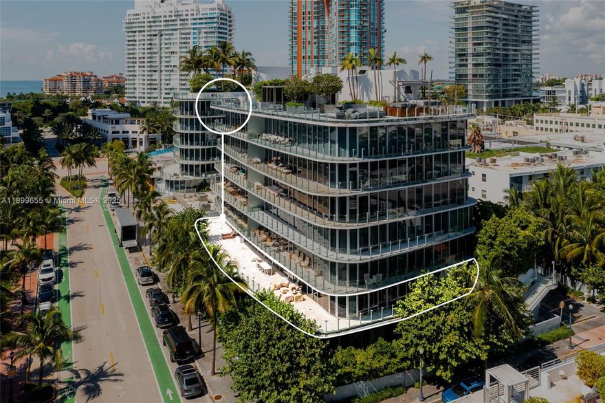 Rarely available patio oasis with 5,586 SF at One Ocean, a boutique building in the exclusive South of Fifth neighborhood designed by renowned architect Enrique Norten.
Two units into one seamless layout with 10-foot ceilings and floor-to-ceiling windows. Accessed through a private foyer and elevator, this full-floor, one-of-a-kind patio home with private hot tub and surrounded by lush tropical landscaping, sits steps from the beach.
It has 5 bed, 5.5 bath, staff quarters, and a chef’s kitchen, Sub-Zero and Wolf appliances. 
One Ocean offers world-class amenities including an infinity-edge pool deck by Swiss landscape architect Enzo Enea, beach service, 24-hour concierge, fitness center and spa, Zen park, security, and valet service.

A true sanctuary in the heart of South of Fifth.