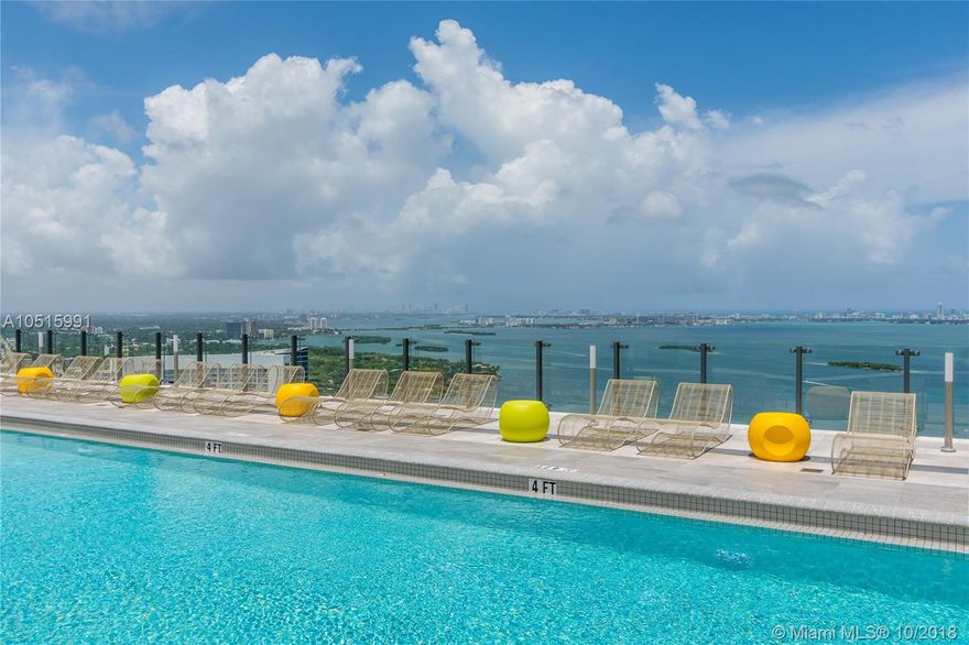 Beautiful brand new appartment 2 bedrooms plus DEN, like a third bedroom, 2 bathrooms, TWO BALCONIES and p PRIVATE STORAGE, extra space for you. NEW black out and shades. Amazing bay and city view, with two balconies.Gym, Spa, and much more! Great location minutes to the beaches, Midtown, Design district Wynwood and Brickell, one sassigned parking space. Total area 1578 S/F (1222 Interior Area with A/C and 356 terrace area)