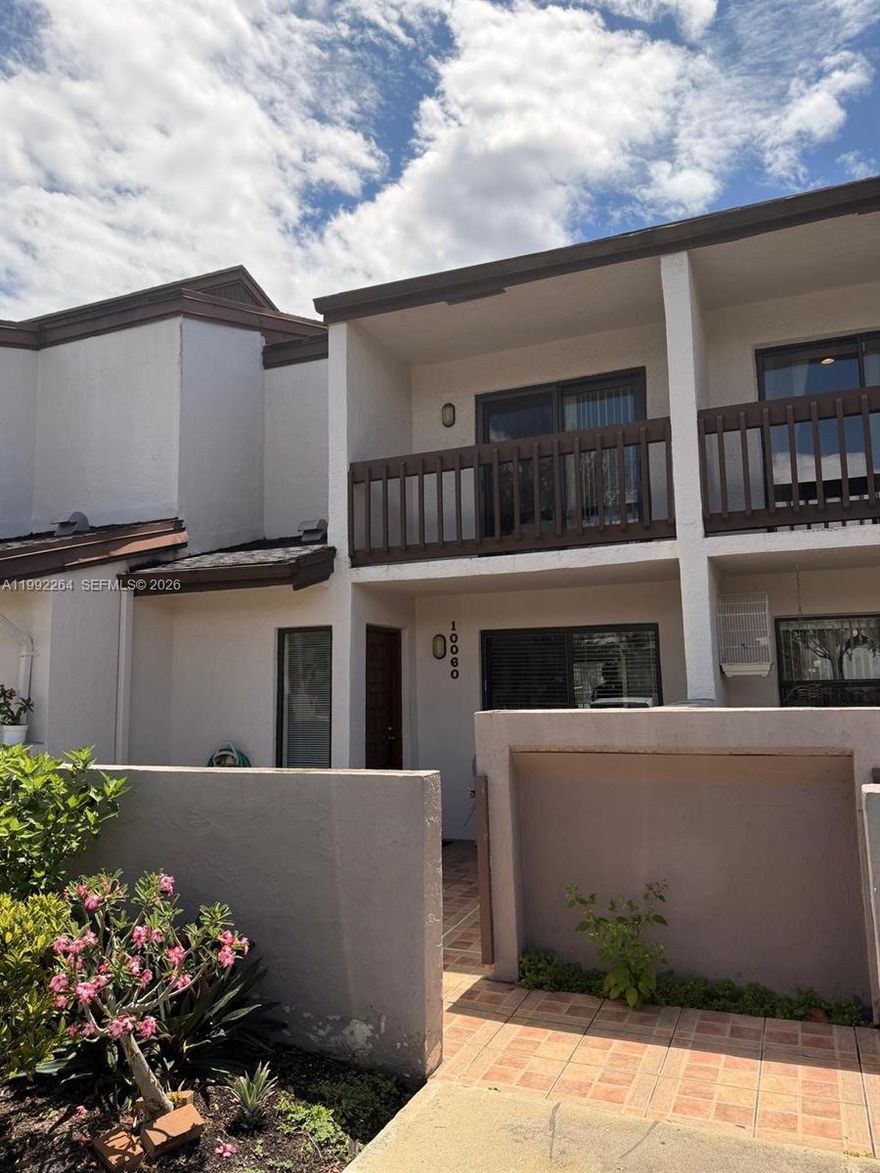 This centrally located townhouse in Doral offers both convenience and privacy, situated in a gated community with no rear neighbors and easy access to major expressways. The home features a bright, open layout enhanced by abundant natural light, ceramic tile flooring, and elegant finishes in the kitchen and bathrooms. The kitchen includes stainless steel appliances and a pantry for added storage.

The thoughtfully designed floor plan includes a half bath on the main level, while upstairs you’ll find two bedrooms, each with its own en-suite bathroom finished with porcelain tile, along with a conveniently located washer and dryer. 

Step outside to enjoy a tiled patio with an additional storage room. The property also includes an assigned parking space and ample guest parking throughout the community.