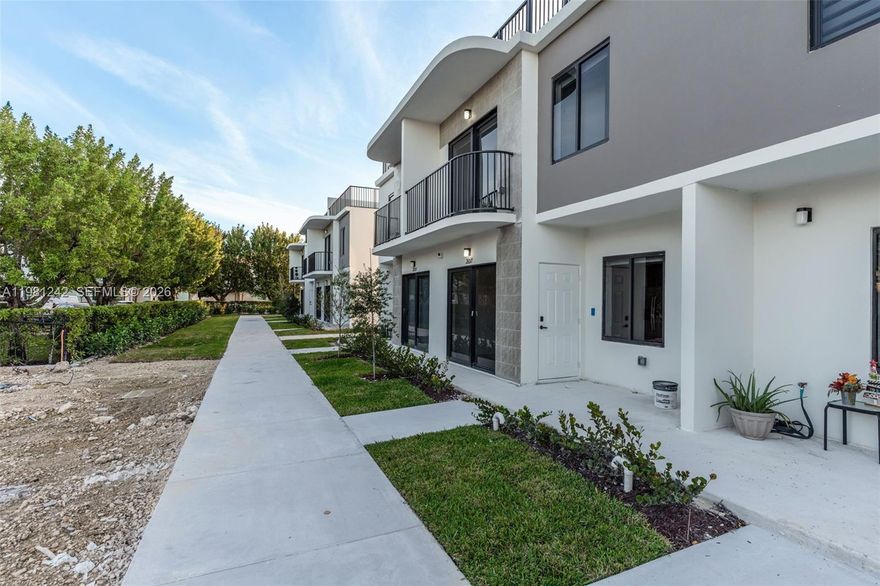 Welcome to this new construction townhouse in the Grandville community! This stunning home offers 4 bedrooms, 3 baths, including an option for an in-law suite conveniently located on the first floor. Enjoy a modern open kitchen with premium finishes such as quartz countertops and stainless steel appliances, a spacious rooftop terrace, stylish interiors with impact windows, and all rooms outfitted with zebra blinds and black-out shades. The property is also equipped for connectivity to a Ring doorbell and exterior camera system for tenant use. The community boasts fantastic amenities, including a playground, BBQ area, dog park, and ample parking. With 2 assigned spaces and no HOA approval required, moving in is effortless. Call or text today!