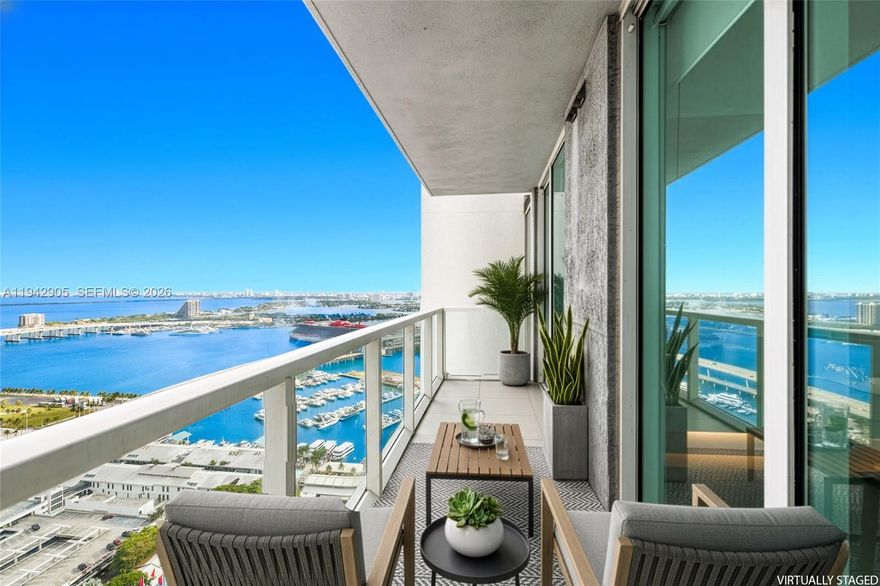 Live above it all at Vizcayne. This high-rise residence delivers upscale urban living in the heart of the Biscayne Corridor. Positioned as the highest-floor 1-bedroom in its line, the unit showcases views of Biscayne Bay and the city skyline, with a front-row seat to Miami’s vibrant energy.
The interior features sleek ceramic flooring, stainless steel appliances, and shades with blackout window treatments, creating a refined and comfortable living space. 
Steps from Bayside, the waterfront, and world-class events at Kaseya Center, this residence offers effortless city living with resort-style amenities including several pools, a state of the art fitness center, private screening room, and a rooftop jogging track with panoramic views. 
No pets permitted. Offered for a one-year lease. Unit available now. See broker remarks for additional details.