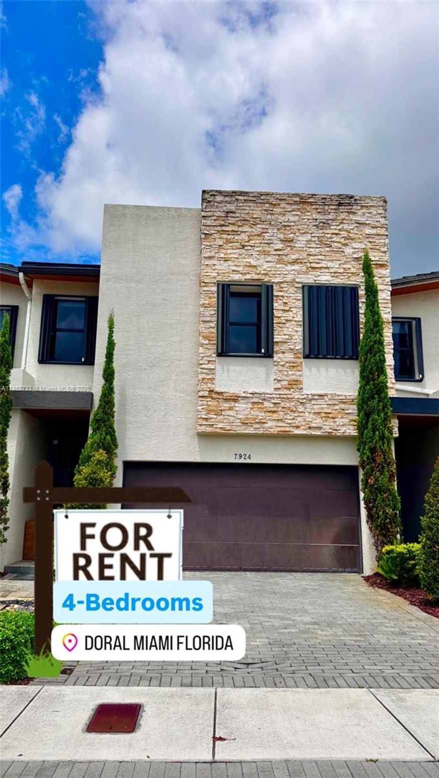 You and your family can rent and live in this modern, 2-story Townhouse with 4 bedrooms and 3.5 Baths, a Family Room, and 2-car garage, large exterior patio. **Rent it FURNISHED or Unfurnished.  

It is located in the exclusive “gated” community at Summit at Park Central in Doral. 
The Kitchen has upgraded granite counter-tops; Stainless Steel Appliances, ceramic on the first floor, and wood in the second. This floor plan has 2,020 Sq.Ft. under A/C, +Plus the 2-car garage, plus a wide driveway to park 2 other cars. 

** You and your family will also enjoy the full fitness center, an amazing swimming pool, the aquatic and playground children's areas, and all the amenities & social areas at the largest clubhouse in Doral. 

Nearby to supermarkets, schools, restaurants & shopping.