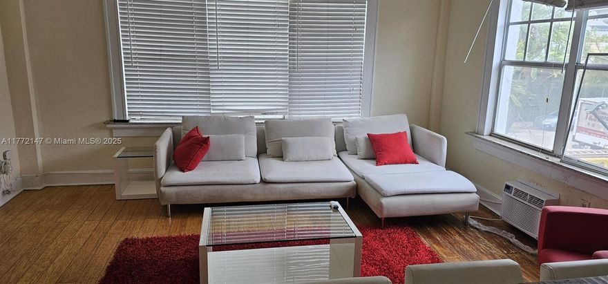Available! charming furnished floor unit just step to the famous Lincoln Road. The residence features wood floor, brand new AC, huge closet, updated bathroom and large windows. This mediterranean style building has secure entry and a laundry facility. Live step from the class dining and world famous shopping at an affordable price. Hurry up, this property will go fast! Available for showings by app. 
Special assessment in progress at $2504.25/month until July 2025